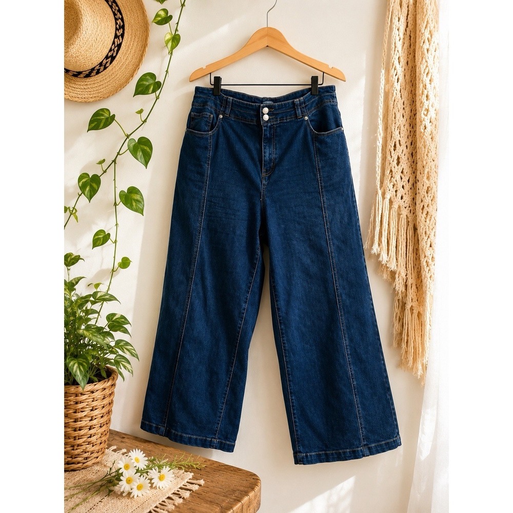 Marc New York Seamed Wide Leg Jeans High Rise Denim Sz 18